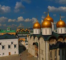 The Faceted Palace, domes of the Upper Saviour Cathedral and Cathedral of the Dormition as seen from Ivan the Great Bell Tower by Jon Ayres