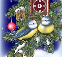 Singing Holiday Birds by lydiasart
