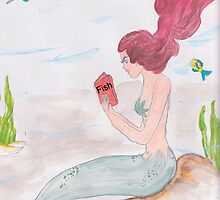 Mermaid reading a book on Fish by Rosalie Scanlon