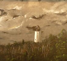 Fool Moon On Sandy Hook Lighthouse by Yianni Digaletos