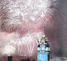 Edinburgh Fireworks, Hogmanay. by David Ingram