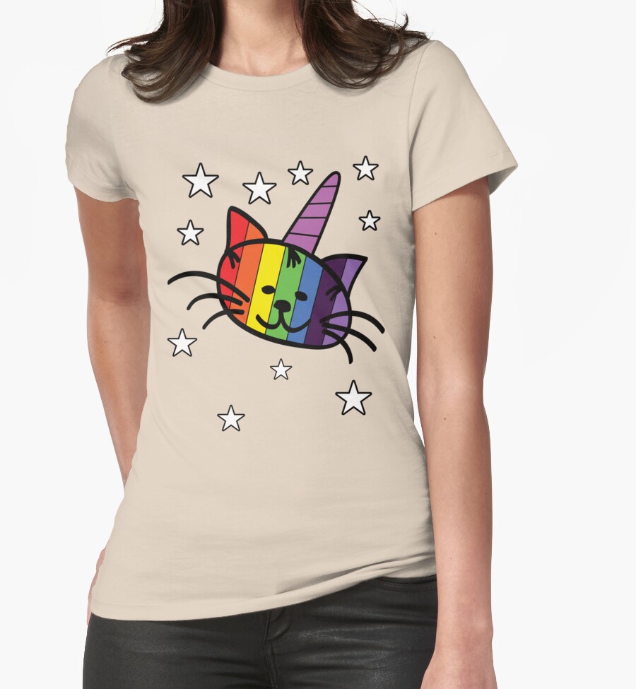 "Rainbow Unicorn Cat Unikitty T Shirt" Womens Fitted TShirts by
