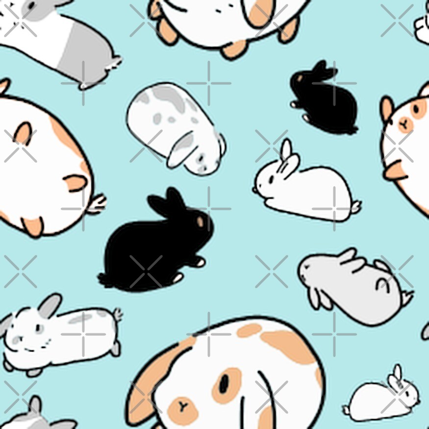 Bunny Rabbit Pattern On Pastel Blue By Brushes N Bunnies Redbubble