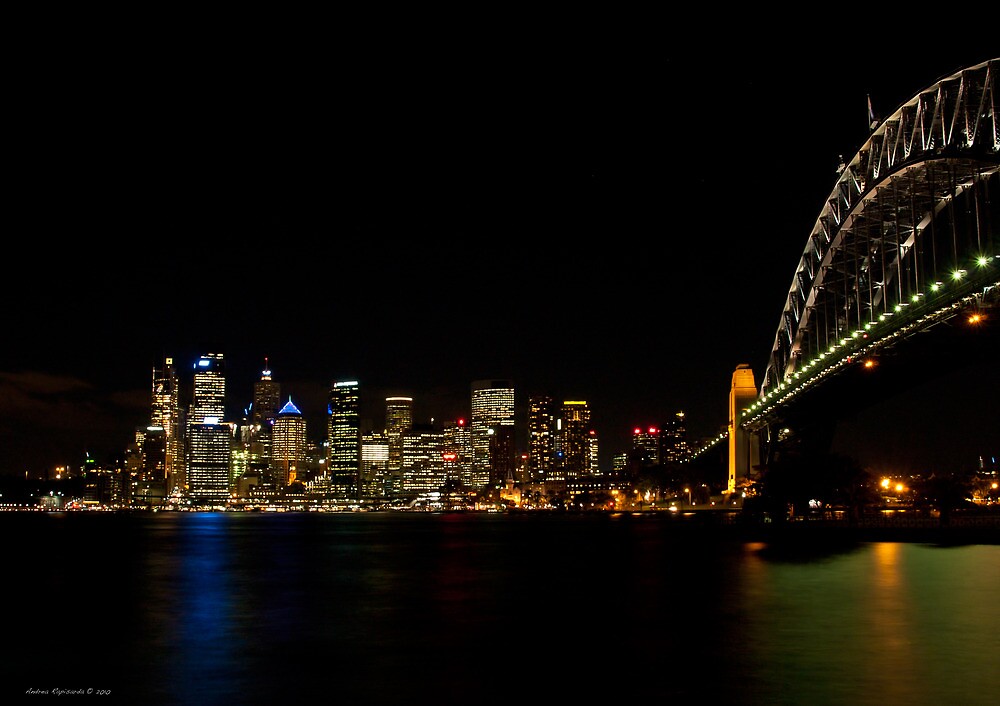 Sydney Skyline At Night By Andrea Rapisarda Redbubble