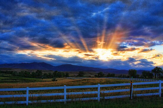 Country Landscape with Sun Beams at Sunset by Bo Insogna