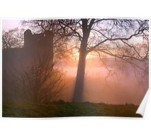 Misty sunset at Kendal Castle Poster