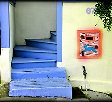 blue stairs and rabbit, San Francisco by Catherine Ames