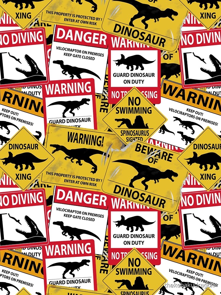 Dinosaur Caution Signs Leggings By Thekohakudragon Redbubble