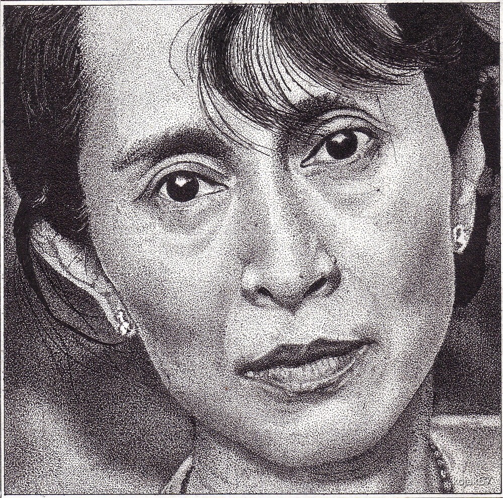 "Aung San Suu Kyi, Ink Drawing" By RIYAZ POCKETWALA | Redbubble