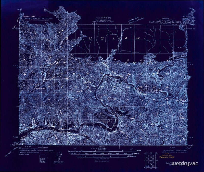 "USGS Topo Map Oregon Mapleton 282197 1918 48000 Inverted" Posters by