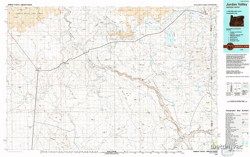 "USGS Topo Map Oregon Jordan Valley 283087 1994 100000" Posters by