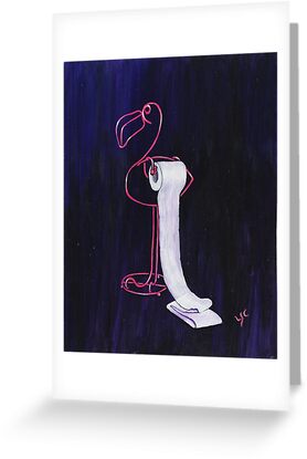 "Pink Flamingo Toilet Paper Holder" Greeting Cards & Postcards by