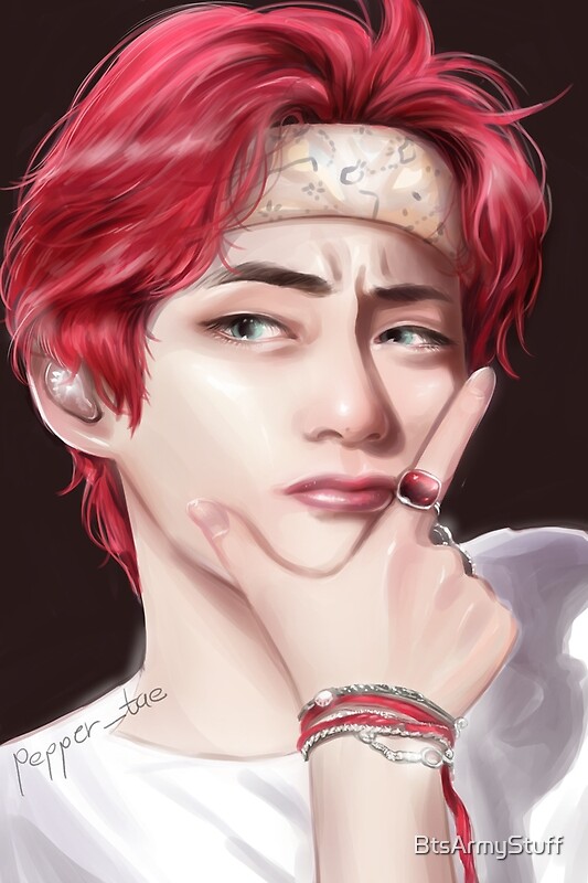 Bts V Kim Taehyung Red Hair Fanart By Btsarmystuff Redbubble