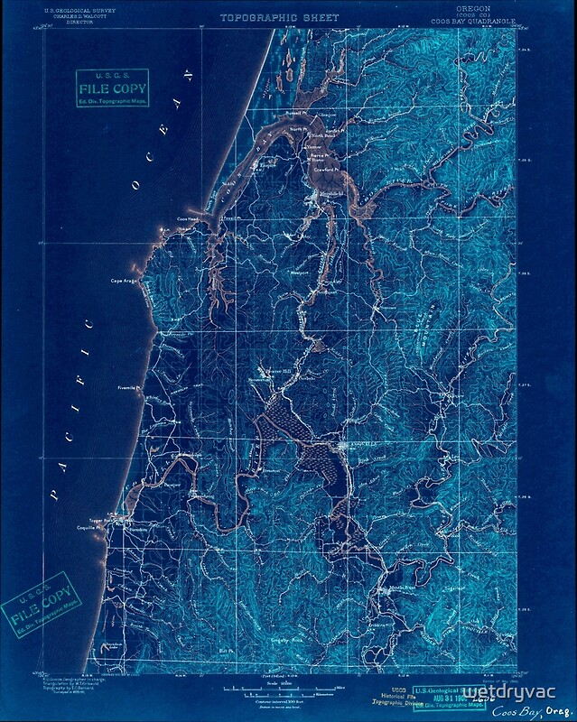 "USGS Topo Map Oregon Coos Bay 283158 1900 125000 Inverted" Posters by