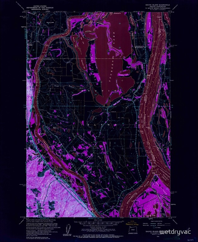 "USGS Topo Map Oregon Sauvie Island 281402 1961 24000 Inverted" Posters