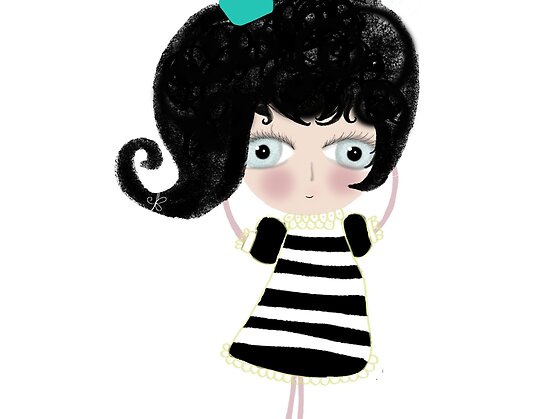 Lovely love Print Illustration Doll surprise Black and white dress black