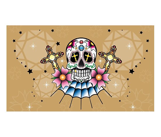 Oldschool Tattoo Skull with Cherryblossoms, Mexican Style Oldschool Tattoo Skull with Cherryblossoms, Mexican Style