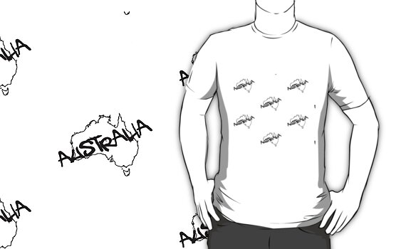 Tshirt: Australia outline plus text T-Shirt zoom in Previews based on large 