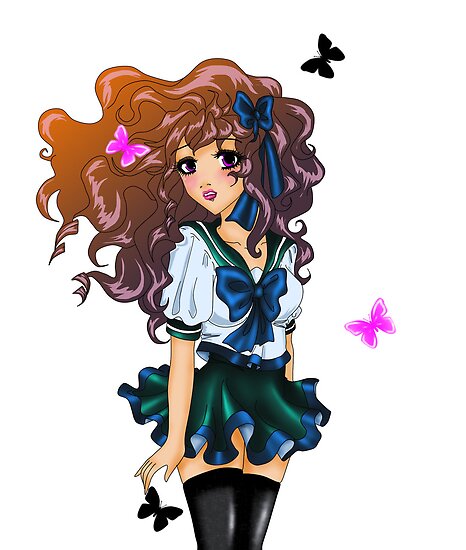 Cute Anime Art. Cute anime school girl by