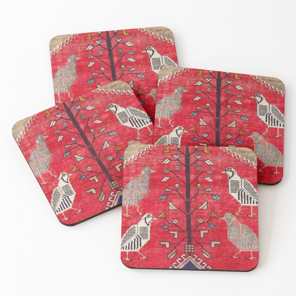 Persian Floral Rug With Several Birds Probably Quail Coasters (Set of 4)