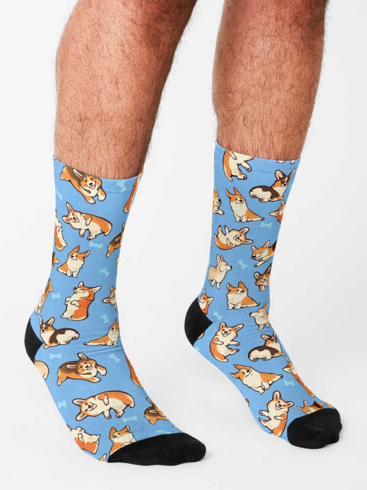 Alternate view of Jolly corgis in blue Socks