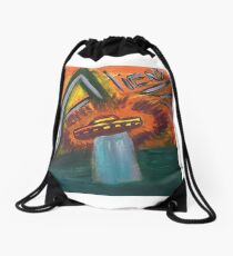 Alien space ship lost in space coming out of water and into oblivion Drawstring Bag