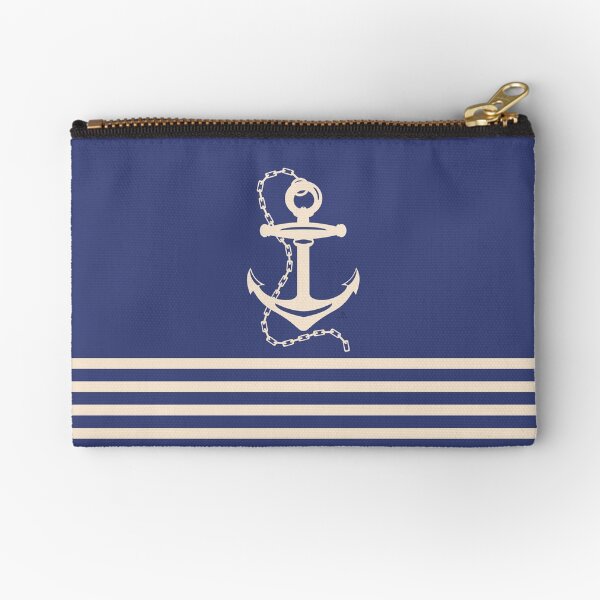 AFE Navy & Beige Anchor and Chain Zipper Pouch