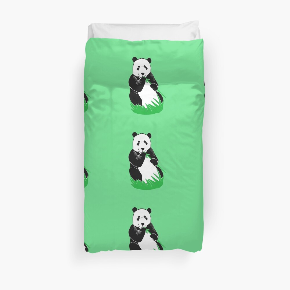 "Panda Eating Bamboo Printmaking Art" Duvet Cover by AbigailDavidson