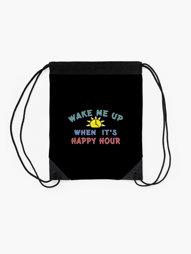 Alternate view of Happy Hour funny Alcohol Craft Beer drinkers gift. Drawstring Bag