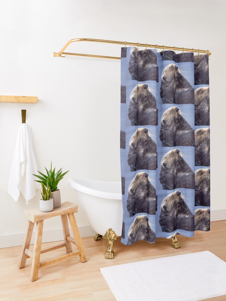 Alternate view of A Southern Sea Otter, preening as it wakes from a nap. Shower Curtain