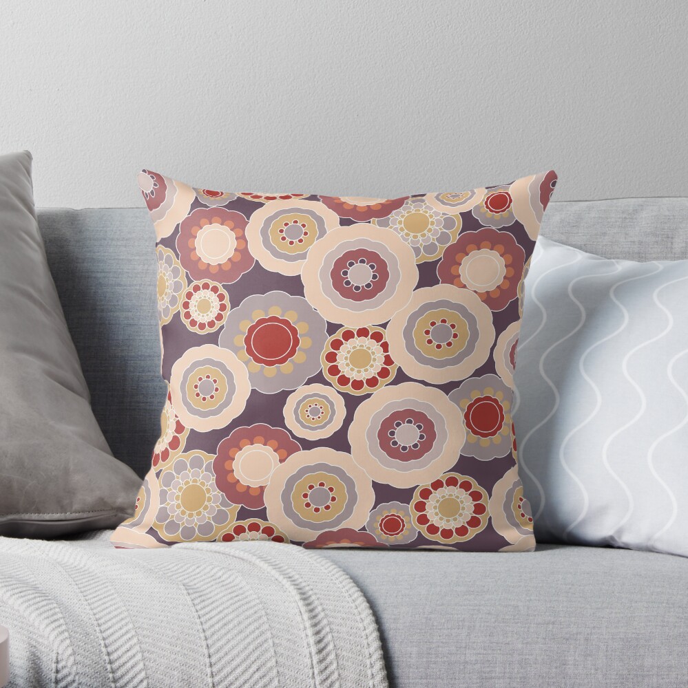 70s Floral V3 Throw Pillow