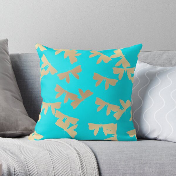 Moths - Gold on Light Blue Throw Pillow