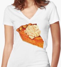 Pumpkin Pie Pattern Women's Fitted V-Neck T-Shirt