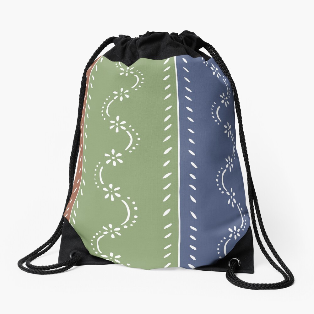 3-colored floral pattern Drawstring Bag