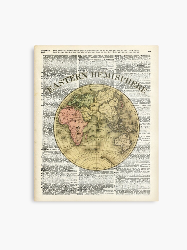 Eastern Hemisphere Earth Vintage Map Dictionary Art Metal Print - 