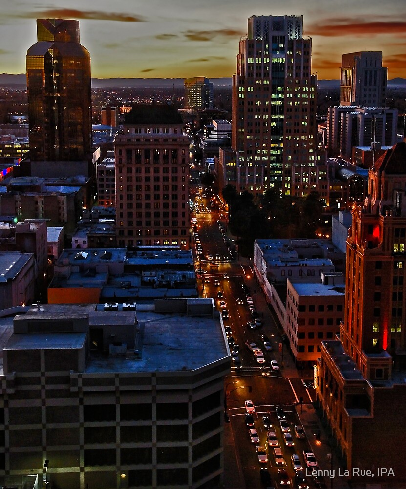 "Downtown Sacramento city lights" by Lenny La Rue, IPA Redbubble