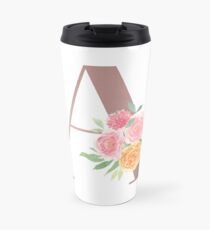 Rose Gold Floral A ABC Alphabet Letters Travel Mug