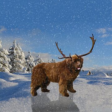 Artwork thumbnail, Brown Newfie Reindeer in the Snow by itsmechris