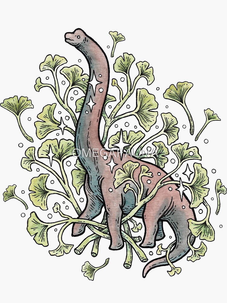 Brachio Ginkgo | Calm Color Palette | Dinosaur Botanical Art by OMEGAFAUNA