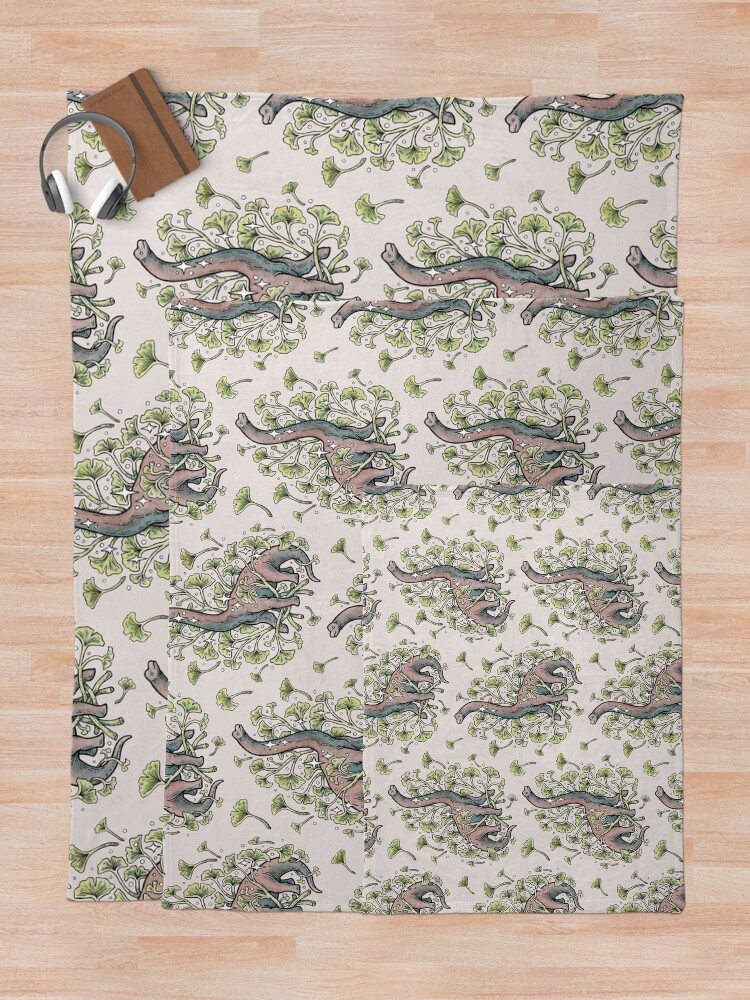 Alternate view of Brachio Ginkgo | Calm Color Palette | Dinosaur Botanical Art Throw Blanket
