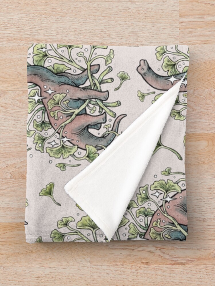 Alternate view of Brachio Ginkgo | Calm Color Palette | Dinosaur Botanical Art Throw Blanket