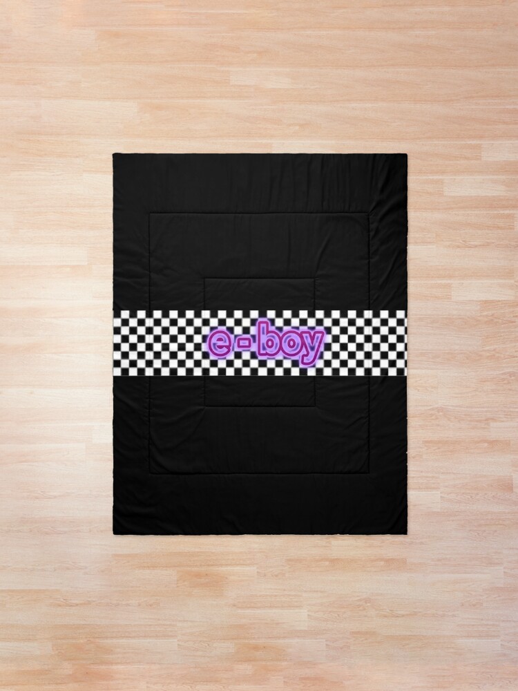 E Boy Checkered Black And White Aesthetic Text Purple Glow