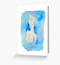 Blind Continuous Contour Squid Watercolor Greeting Card