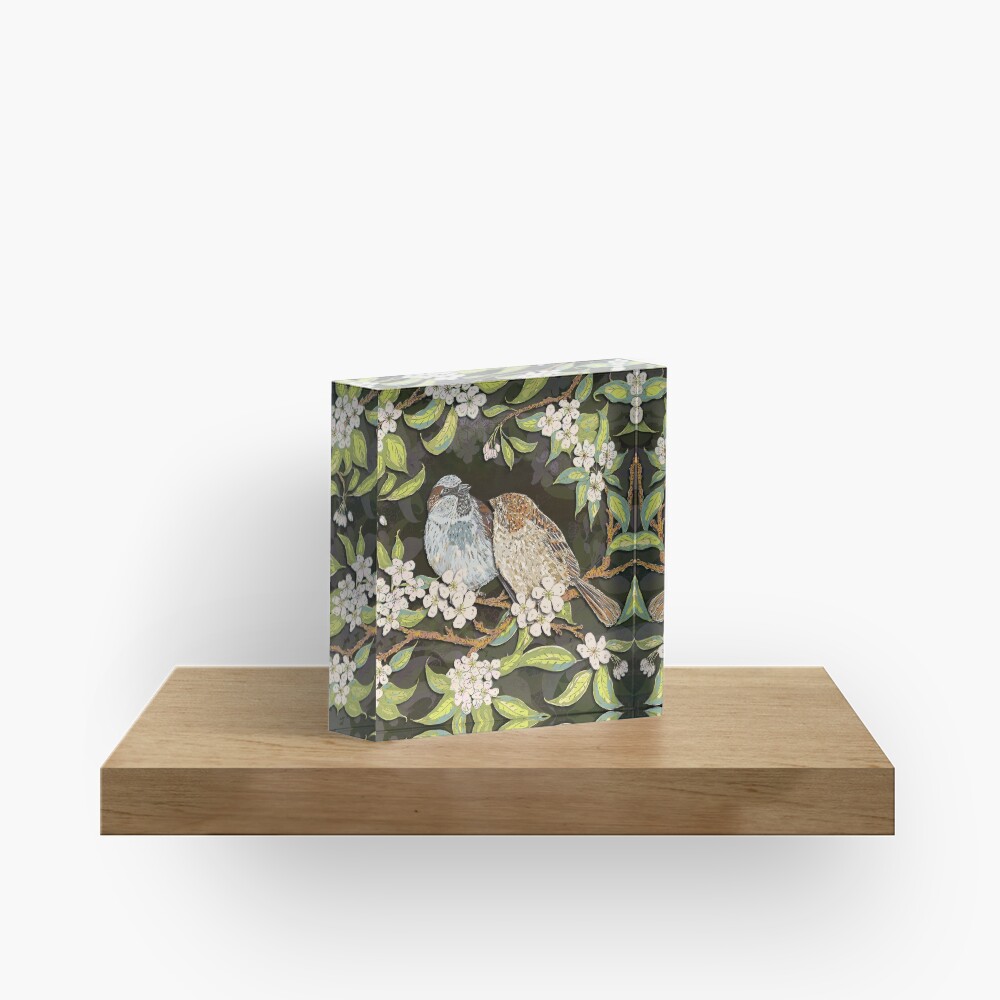 Sparrows in the Plum Tree Acrylic Block