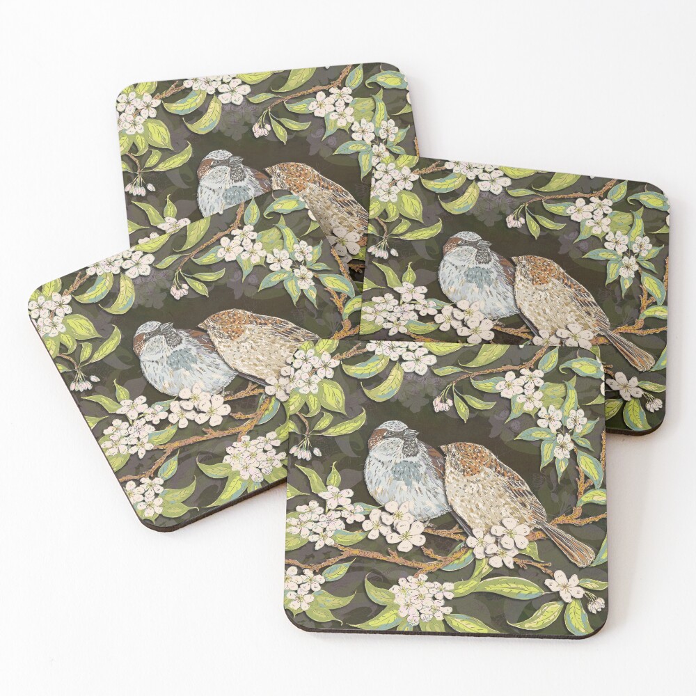 Sparrows in the Plum Tree Coasters (Set of 4)