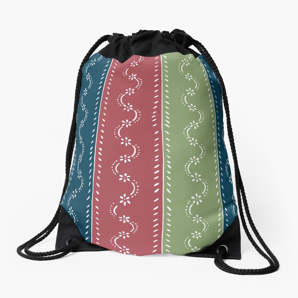 Retro scattered flowers, tri-colored in pastel-chalk colors Drawstring Bag