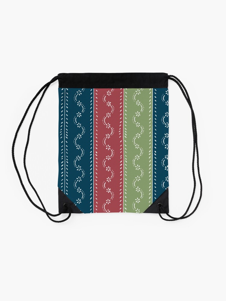 Alternate view of Retro scattered flowers, tri-colored in pastel-chalk colors Drawstring Bag