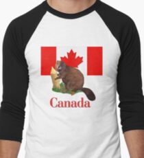 Canadian Flag and Beaver Men's Baseball ¾ T-Shirt