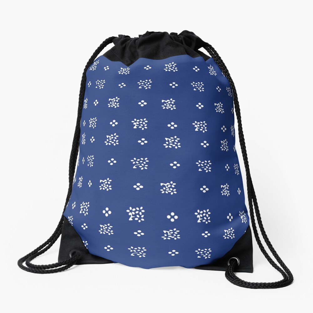 Historic vintage scatter flowers modern dark blue Drawstring Bag