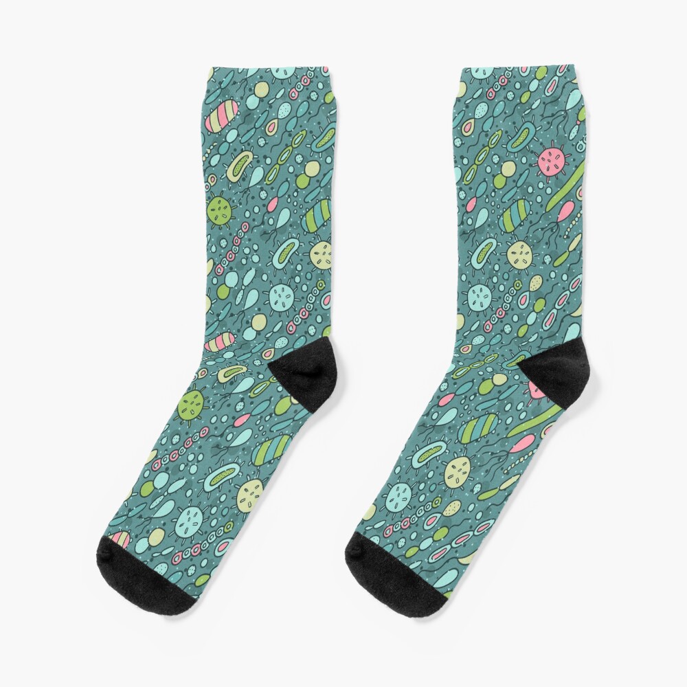 Microbes pattern. Bacteria design for biology lovers. Socks